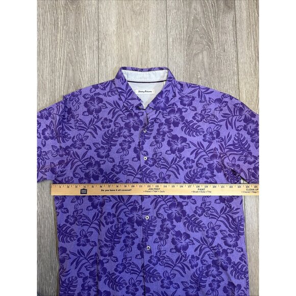 TOMMY BAHAMA LARGE NEW Purple Leaves Print Hawaiian Shirt - Picture 8 of 10